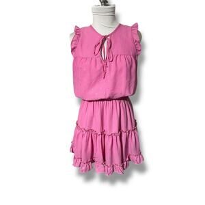 Adrienne Pink gold Ruffled Tiered Sundress size Small